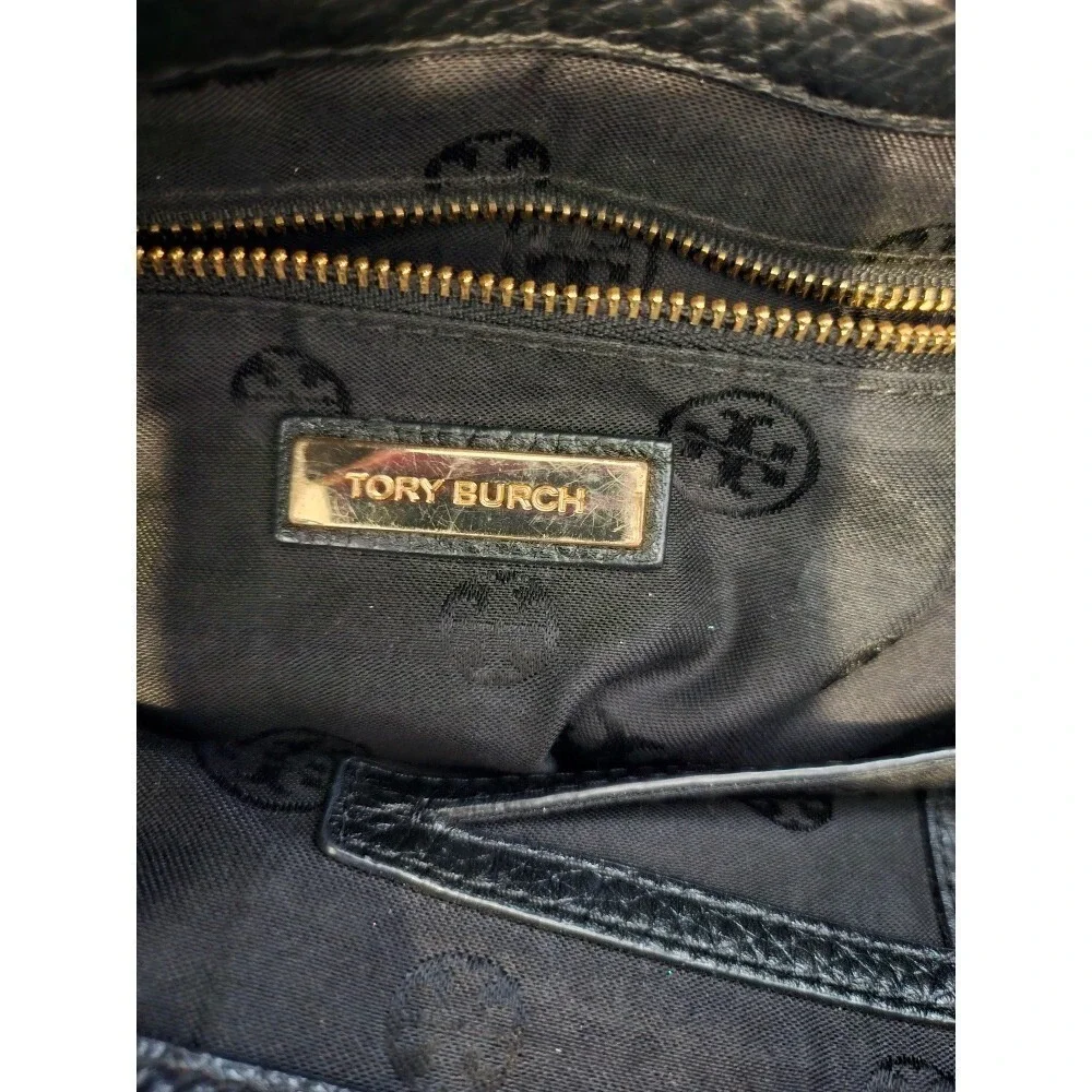 Tory Burch Leather Hobo Bag Braided‎ Handle Designer Purse Black
